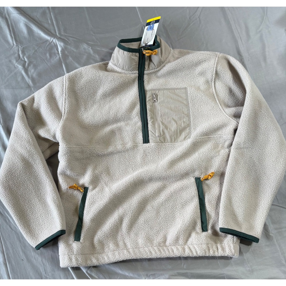 GAP Mens Sherpa Fleece Quarter Zip Pullover Cream Green GP010649 Medium NWT